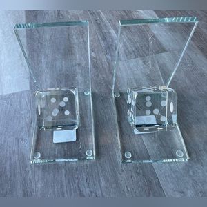 NWT Pair of clear bookends with dice